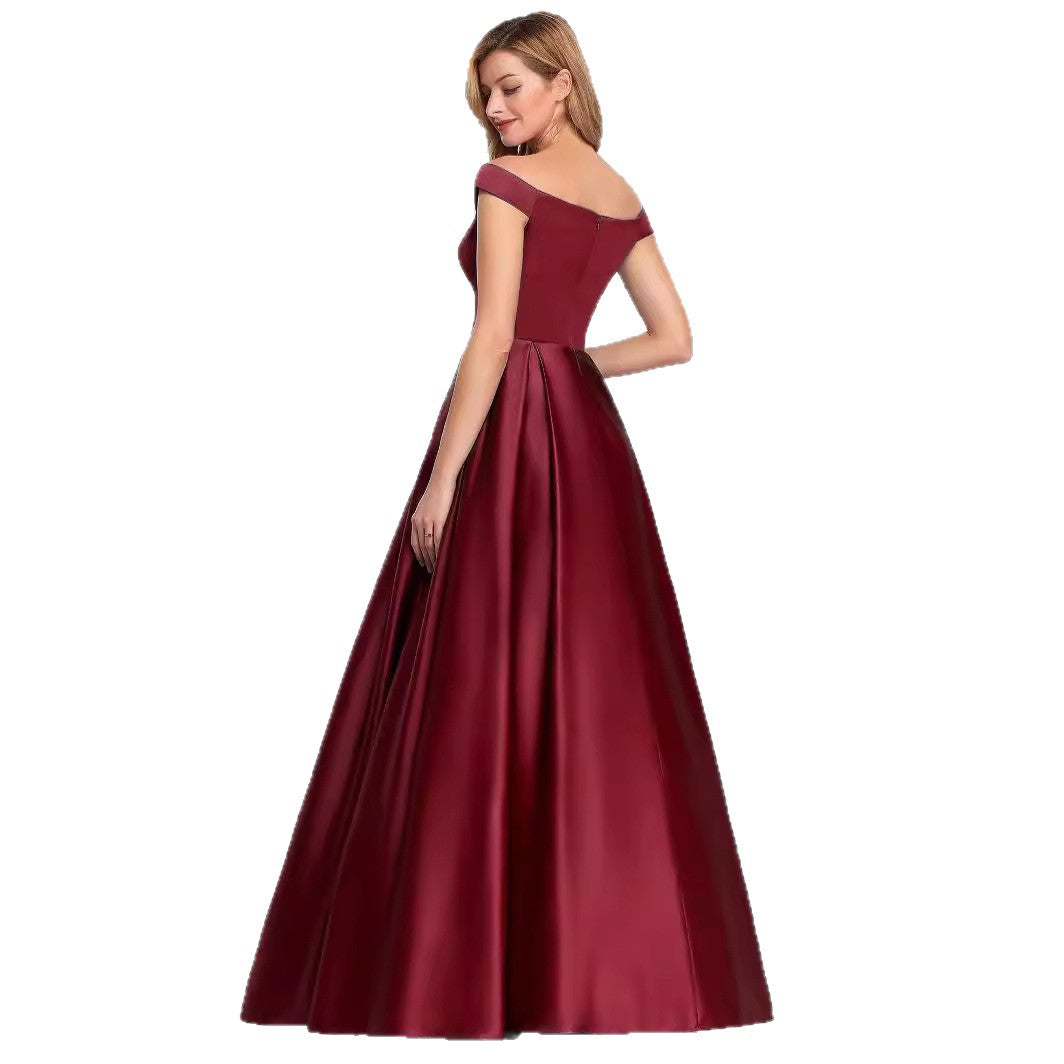 Women Off-Shoulder Satin Solid Prom Dress（Processing time need 3-6 days） 6