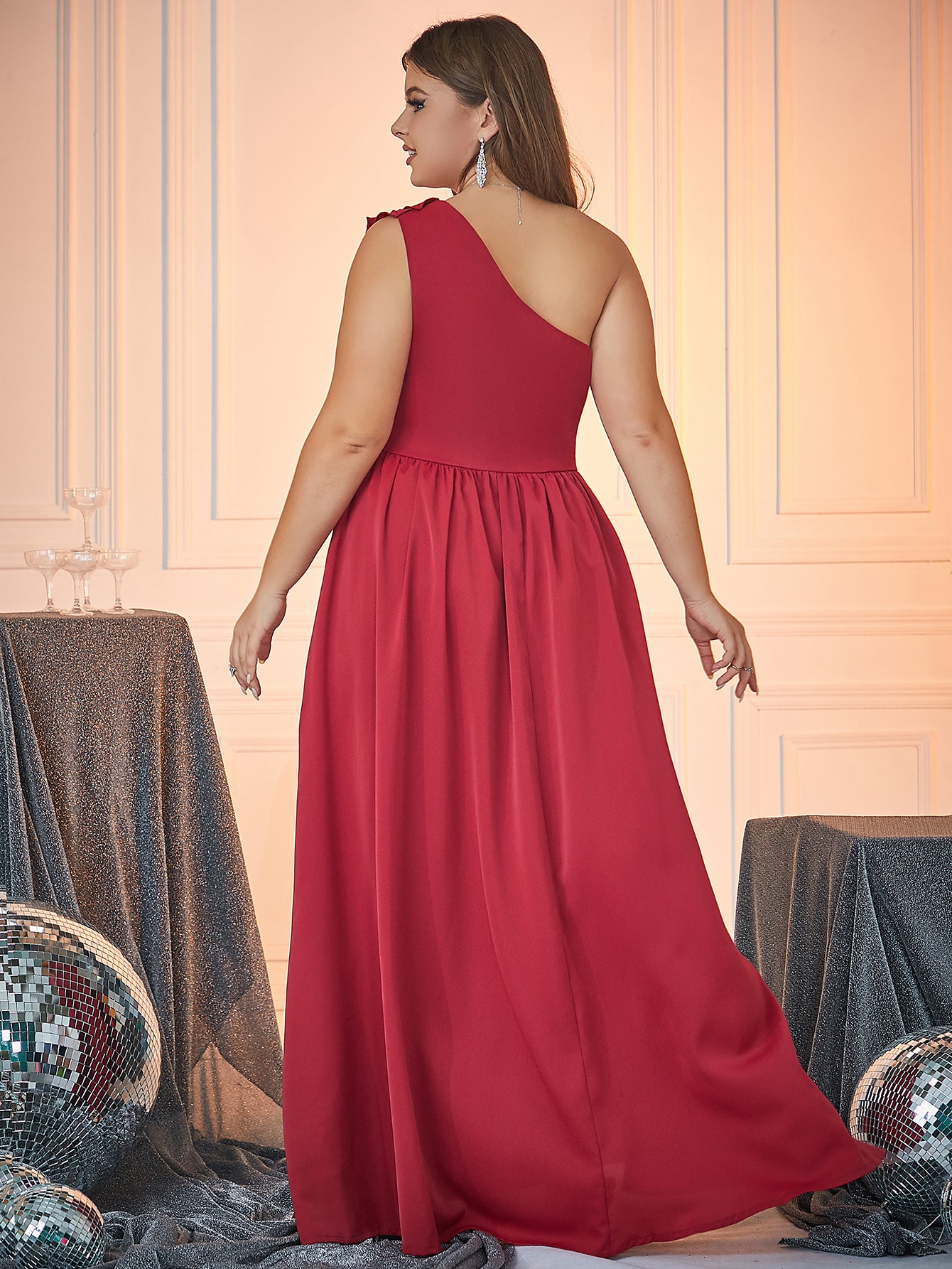 Plus Size Women Slash Shoulder Sleeveless Solid Dress 5