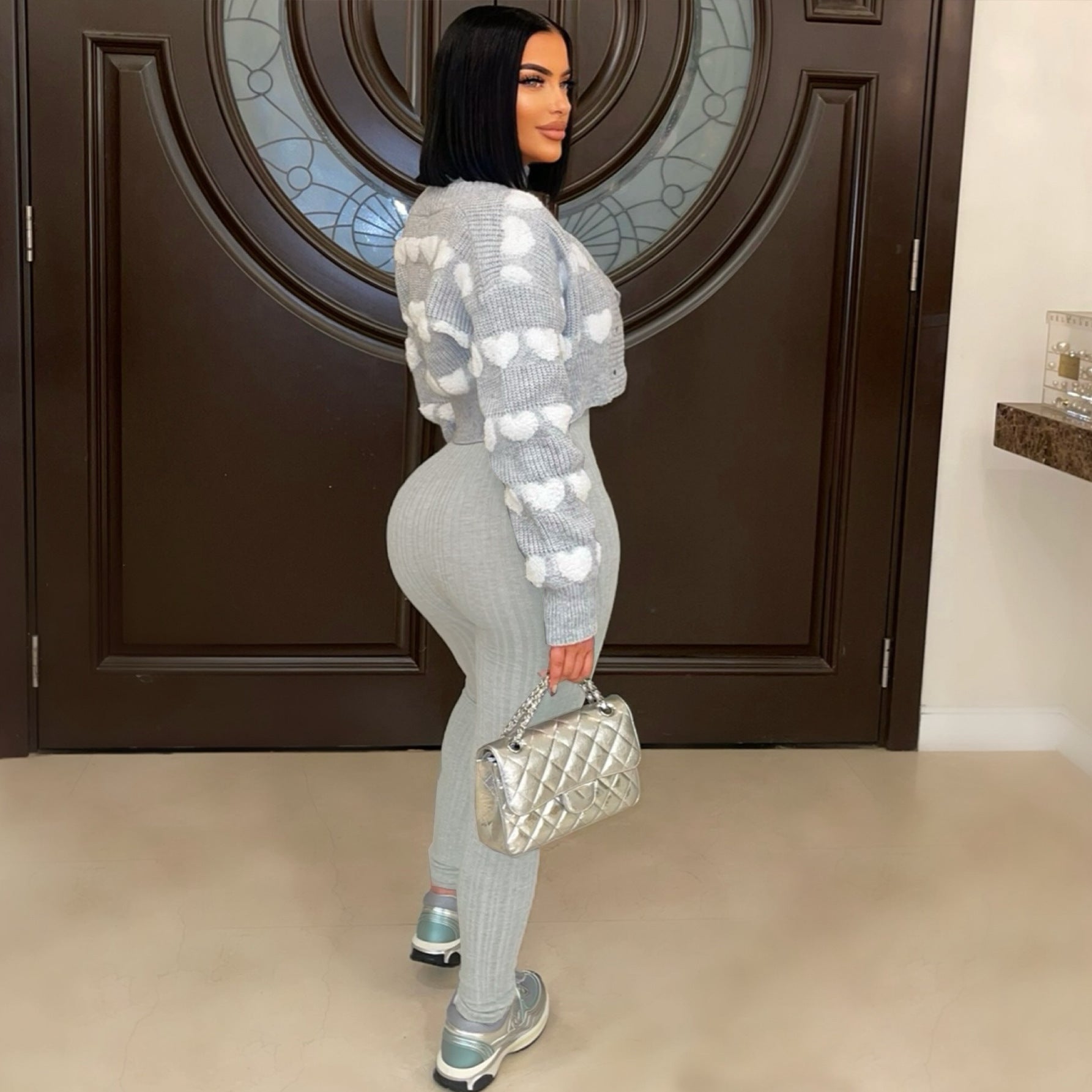 Women's Slim Fit Jumpsuit High Stretch Knitting Long Sleeve Stand Collar Zipper Casual Sporty Romper