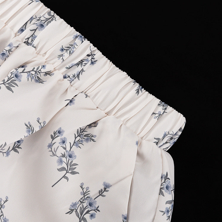 Puff Sleeve Ruffled Puff Shirt Printed Shorts Two Piece Set 14