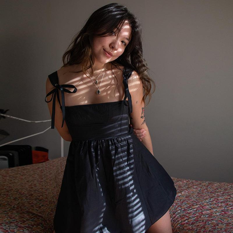 Women Summer Solid Lace-Up Skirt Patchwork Dress 6