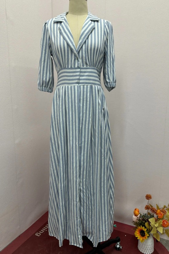 Summer Fashion Stripe Print Elegant Chic Shirt Dress 8