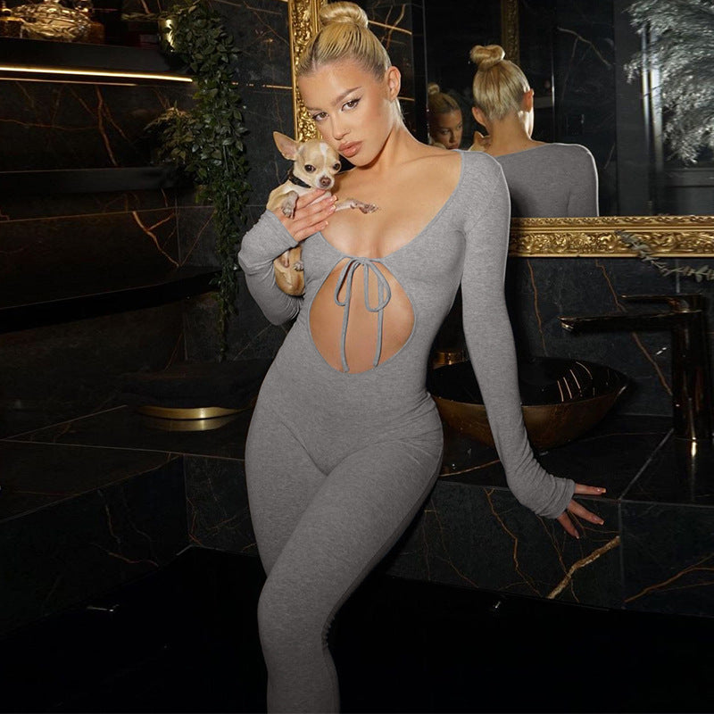 Women's Autumn Fashion Sexy Hollow Slim Long Sleeve Jumpsuit 3