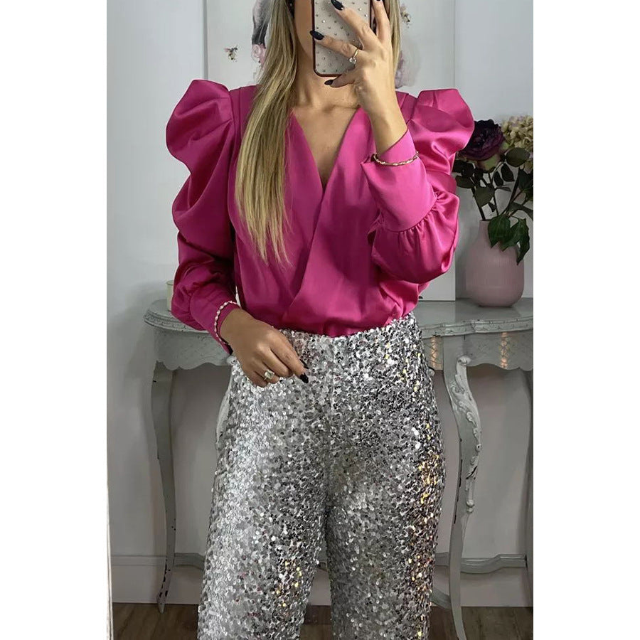 Spring Summer Long Sleeve Loose Satin Shirt Casual Party Top