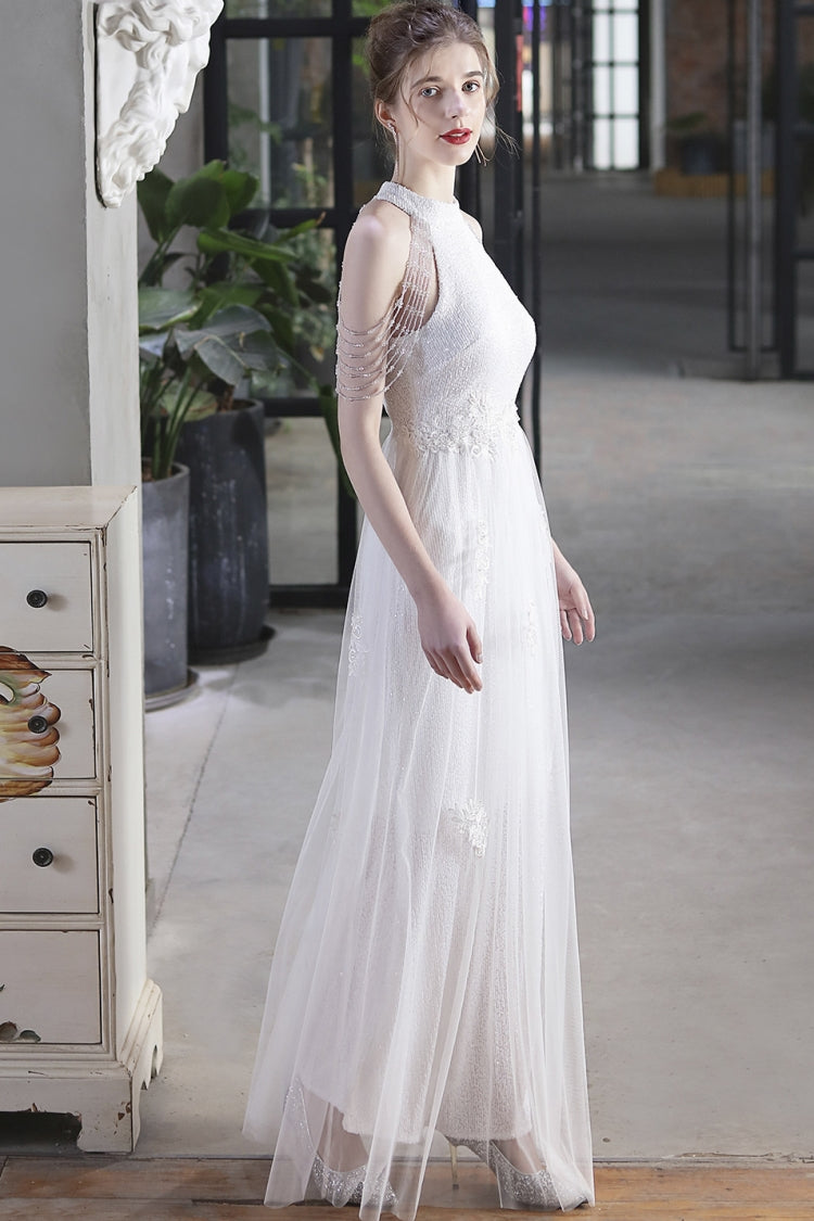 Summer Occassional White Sequin Mesh Patch Halter Evening Dress 3