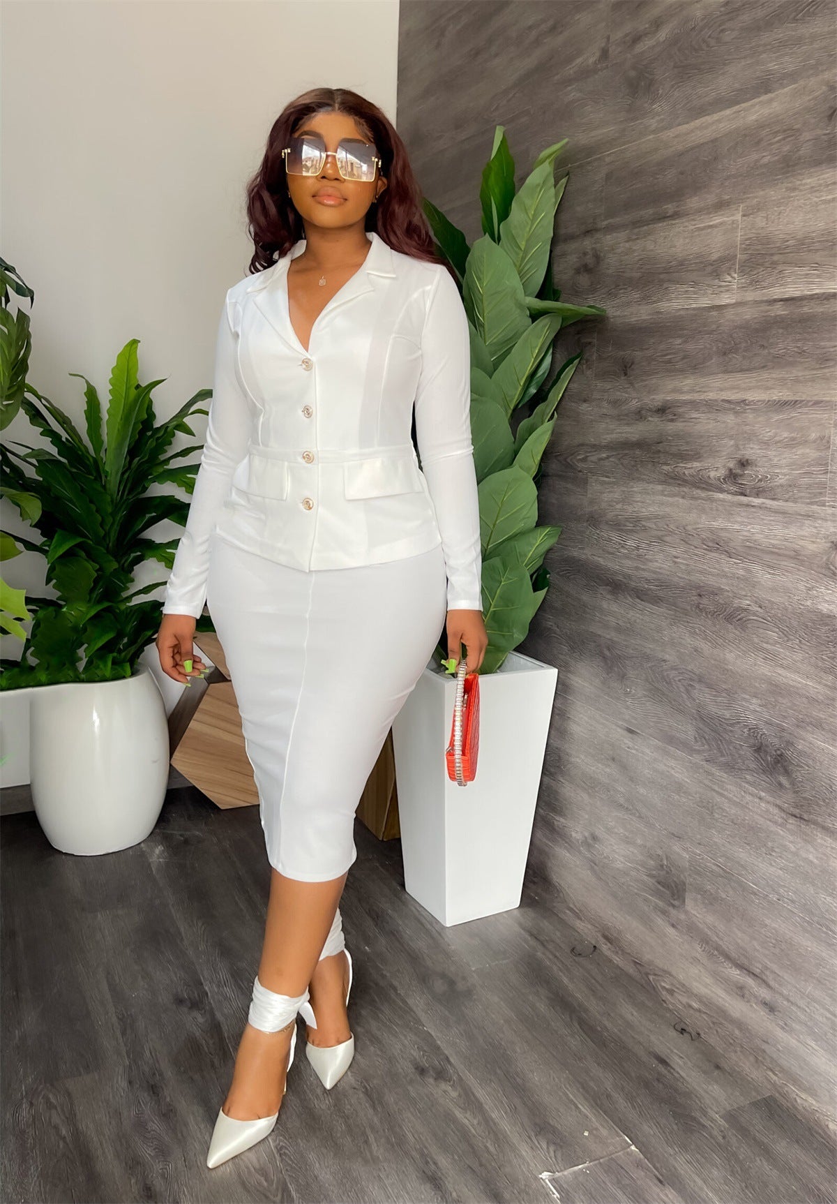 Chic Shirt Stylish Bodycon Skirt Work Suit Two-Piece Set 4