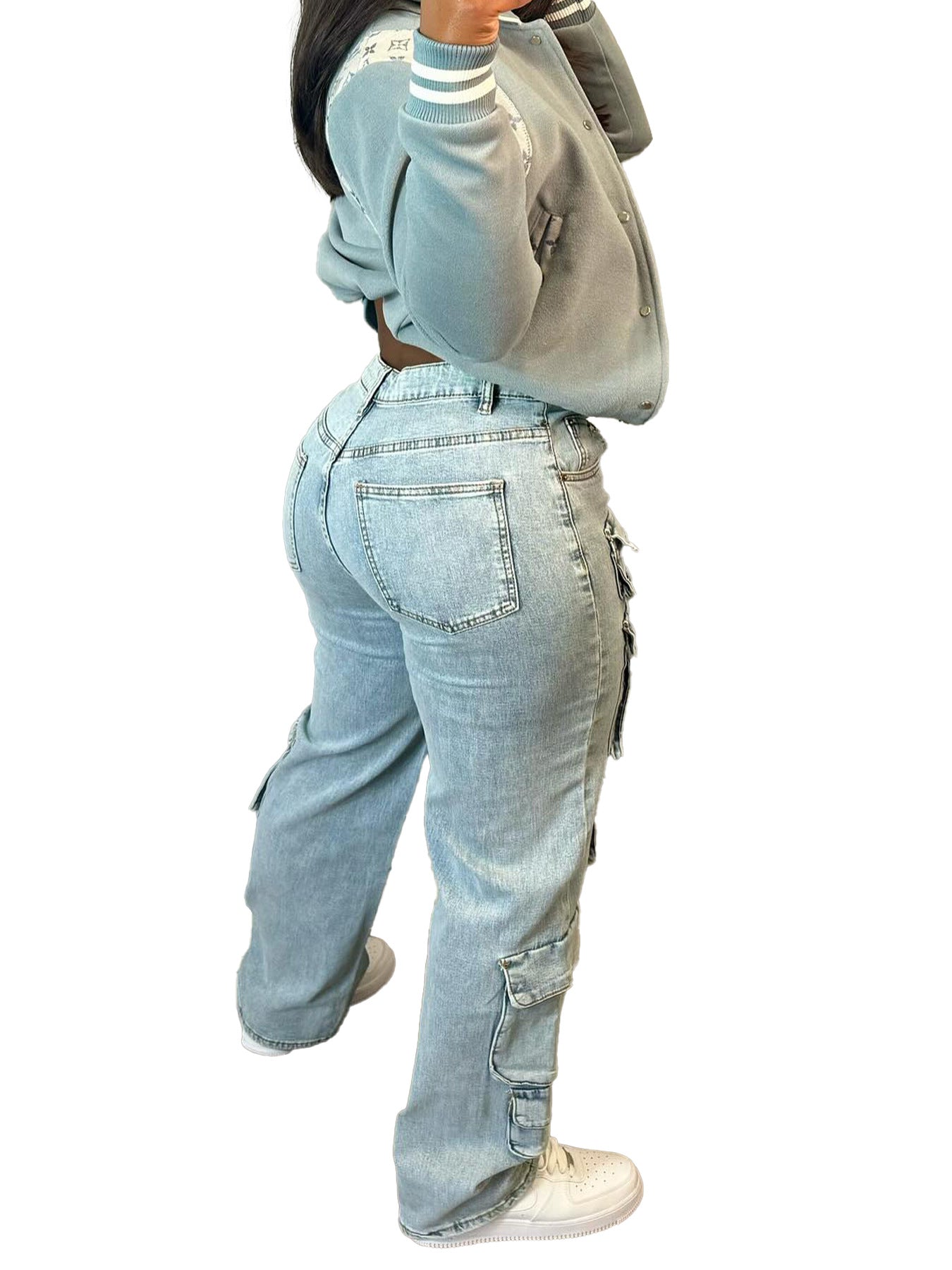 Women's Fashion Stretch Denim Fabric Multi-Pocket Cargo Style Denim Pants 10