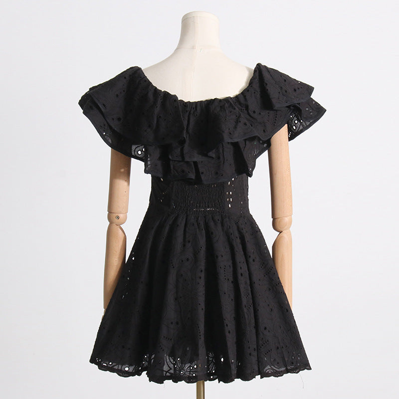 Summer Off Shoulder ruffle embroidered lace Slim Waist Slim Fit Holidays style dress 21