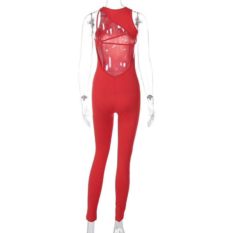 Spring Women's Solid Color Sexy Low Back Metal Buckle Fashion Sports Yoga Jumpsuit 12