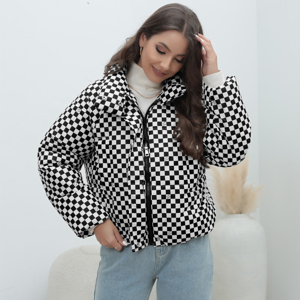 Plaid Plus Size Women's Coat Warm Down Jacket Cotton Padded Coat