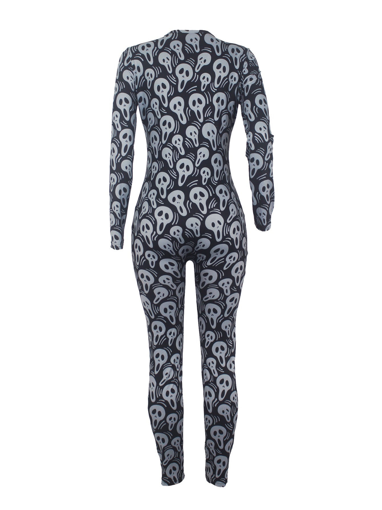 Women's Sexy Fashion Pattern Print Deep V-Neck Long Sleeve Tight Slim Jumpsuit 36