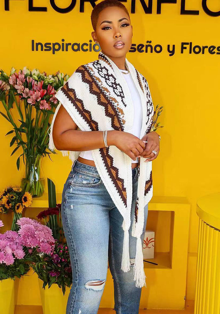 Women knitting Crochet tassel cape cardigan cape