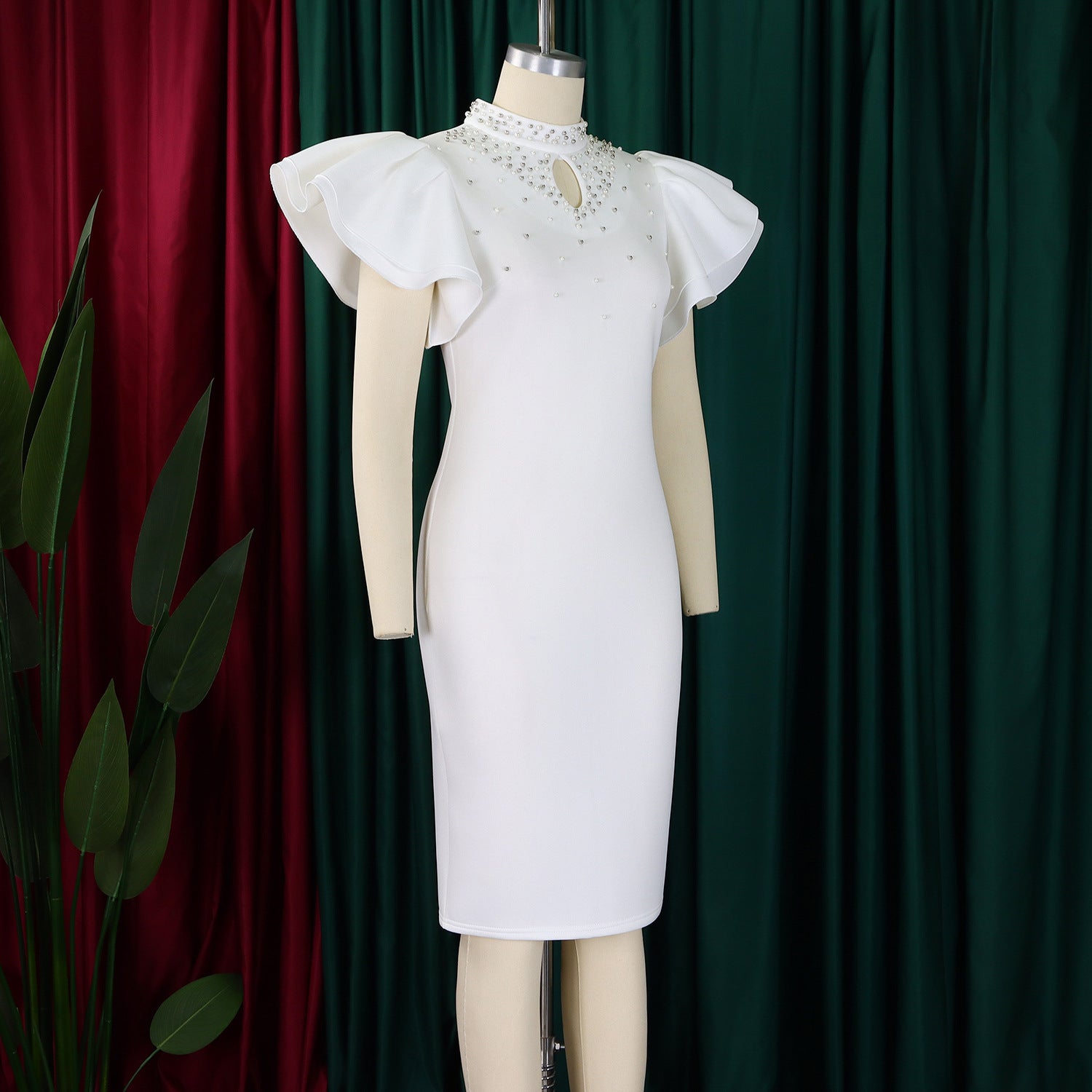 Women Sexy Ruffle Sleeve Beaded Party African Dress 31