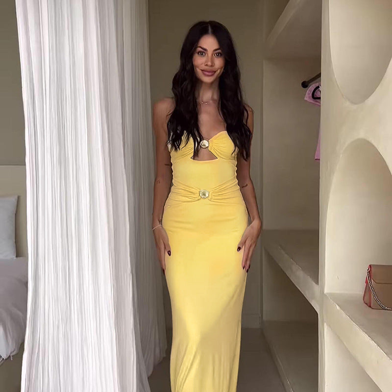 Women Strapless Off Shoulder Patchwork Beach Holidays Dress 3