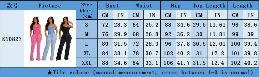 Women Sexy Cotton Washed Strapless Top and Pant Two-Piece Set 10