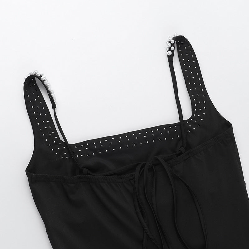 Women Slim Fit Solid Color Chic Pearl Bodycon Long Dress 17