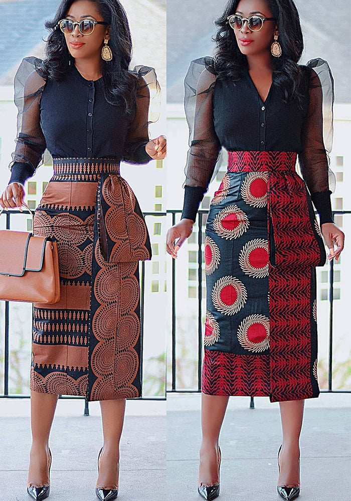 Women Printed Elastic Slit Bodycon Dress