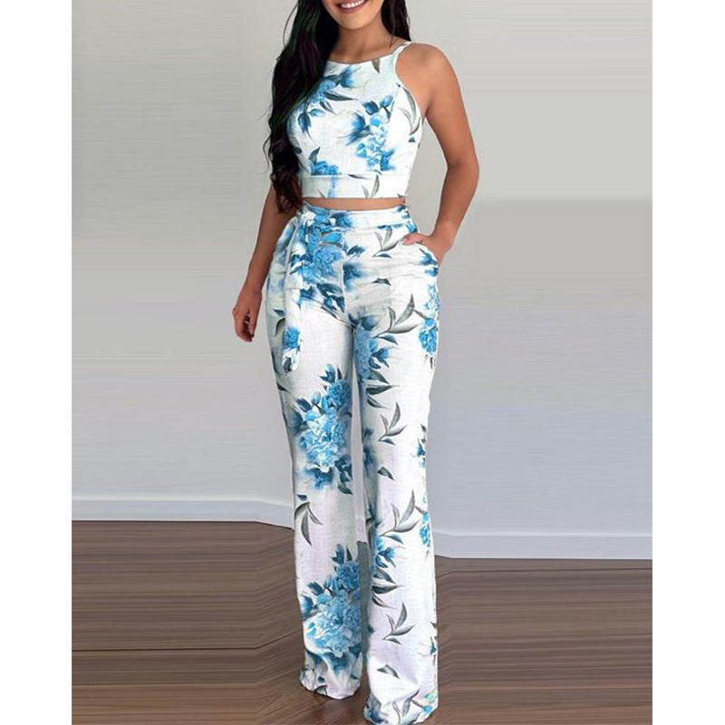 Casual Printed Sleeveless Women's Two Piece Pants Set 7