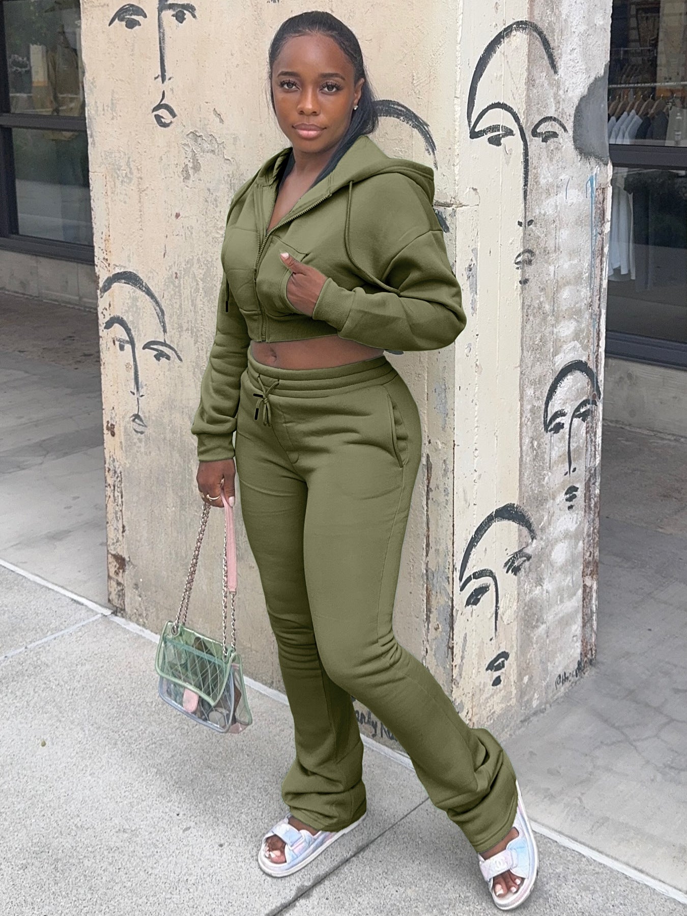 Women Hoodies and Bell Bottom Pants Two-Piece Set 7