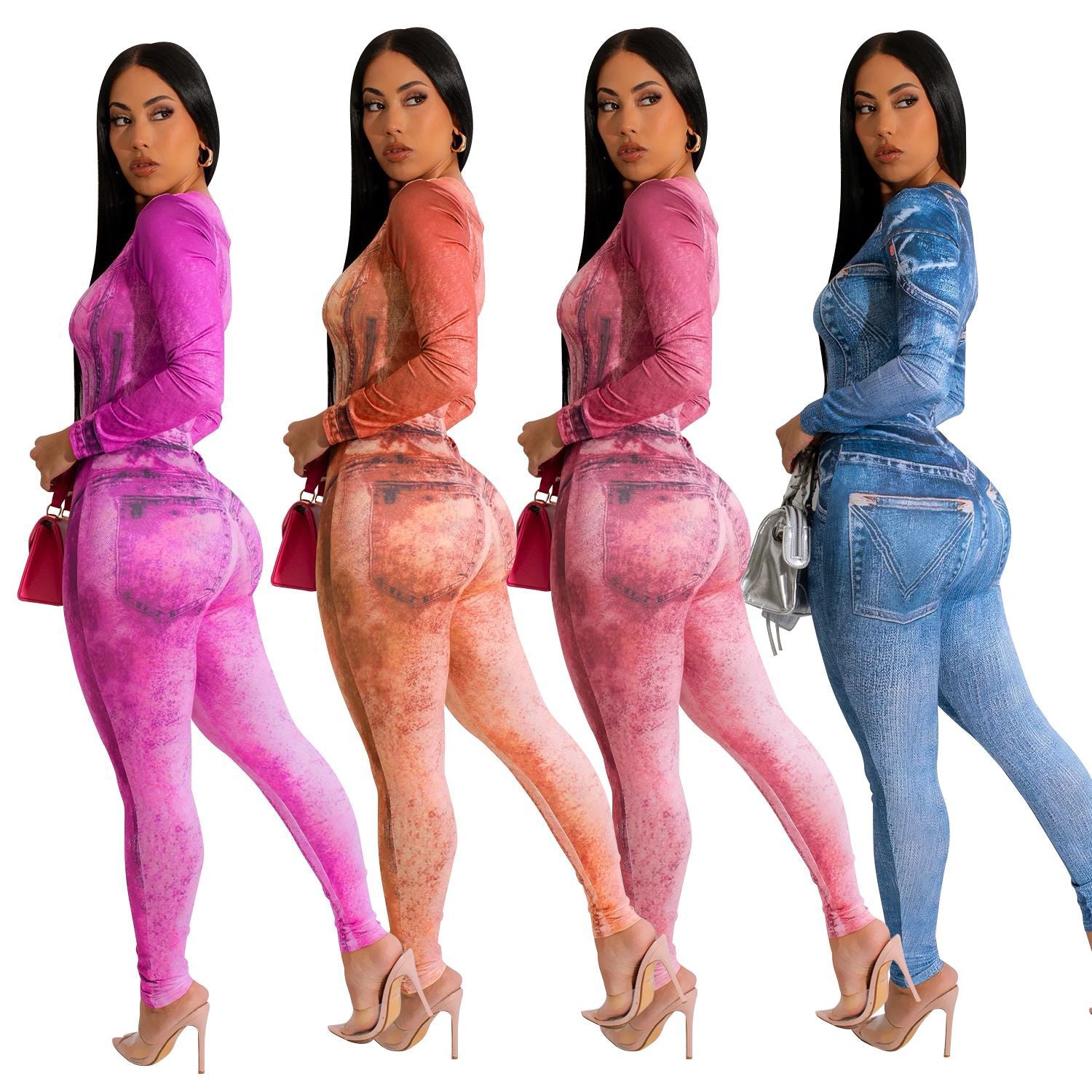 Summer Women's Sexy Tight Fitting Printed Bodysuit Pants Two Piece Set 9