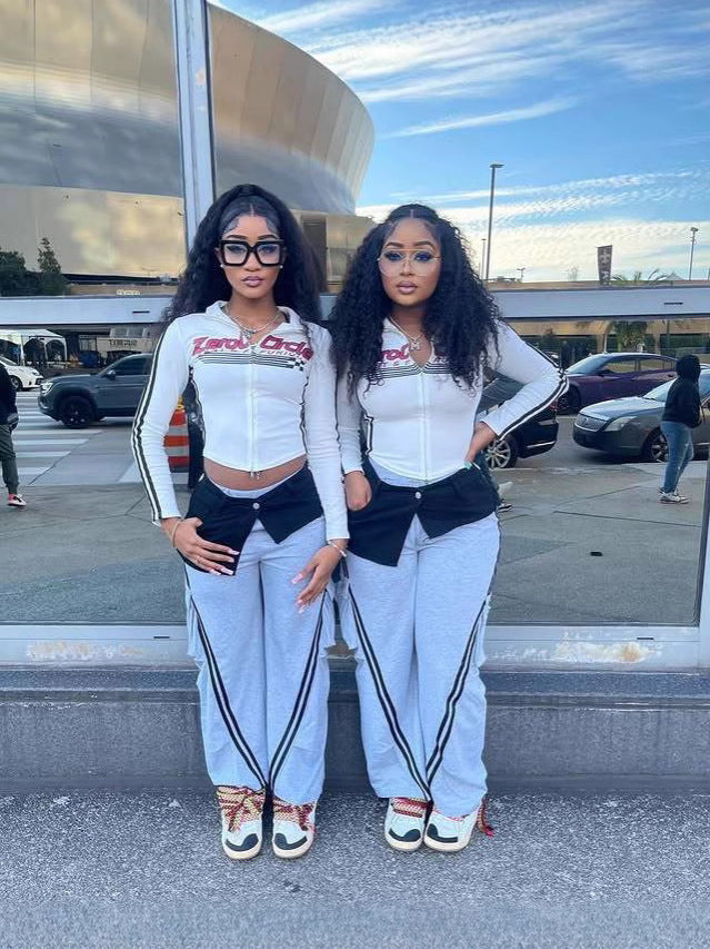 Women Autumn and Winter Retro American Letter Print Contrast Zipper Top 6