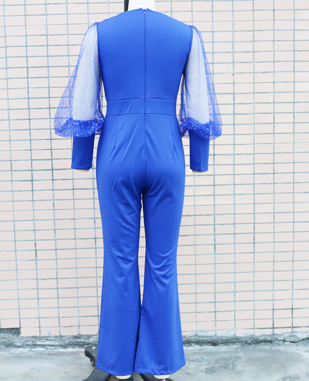 Women'S Autumn Fashion Chic Elegant V-Neck Mesh Patchwork Wide Leg Jumpsuit 16