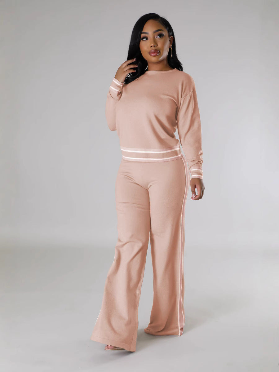 Women's Autumn And Winter Long-Sleeved Knitting Shirt Wide-Leg Trousers Casual Two-Piece Set 7