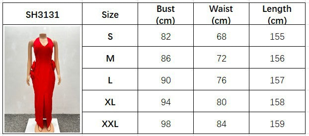 Elegant Women Flower Halter Slit Long Dress 15