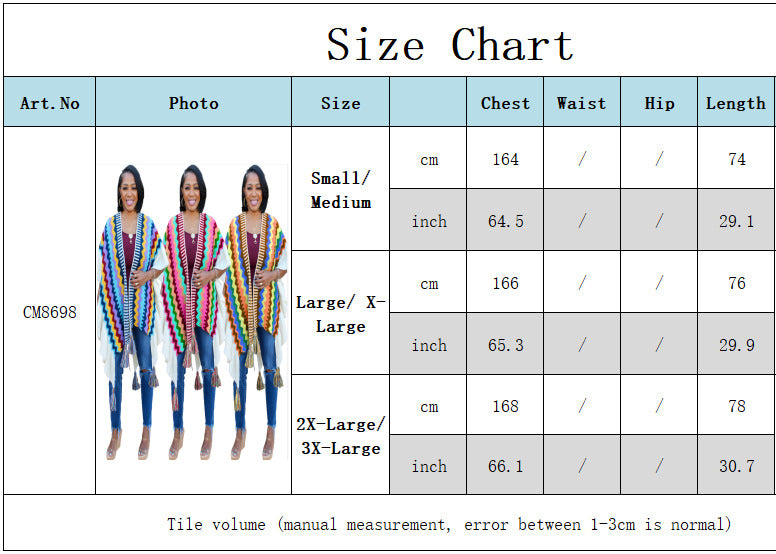 Women Autumn and Winter Geometric Knitting Crochet Tassel Cardigan Cape Jacket 12