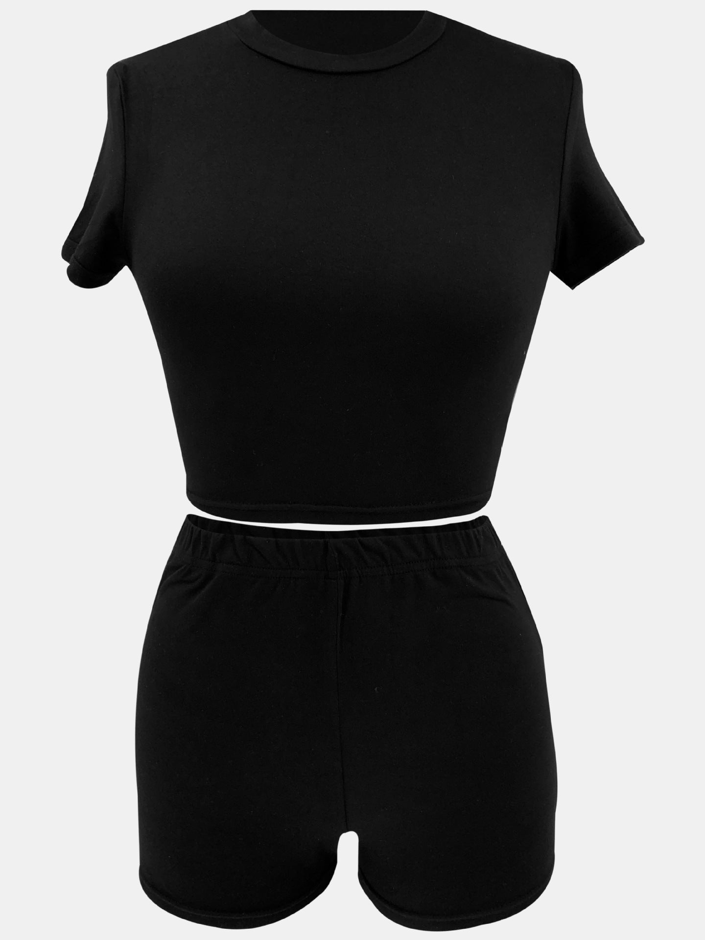 Women Summer Solid Crop Top Shorts Two-Piece Set 34