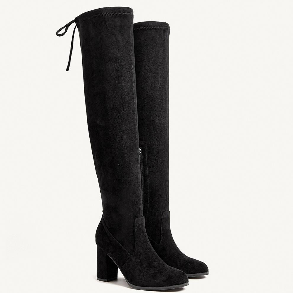 Women Sexy Block-Heeled High-Heeled Boots with Lace-Up Backs for Winter High-Heeled Boots 10