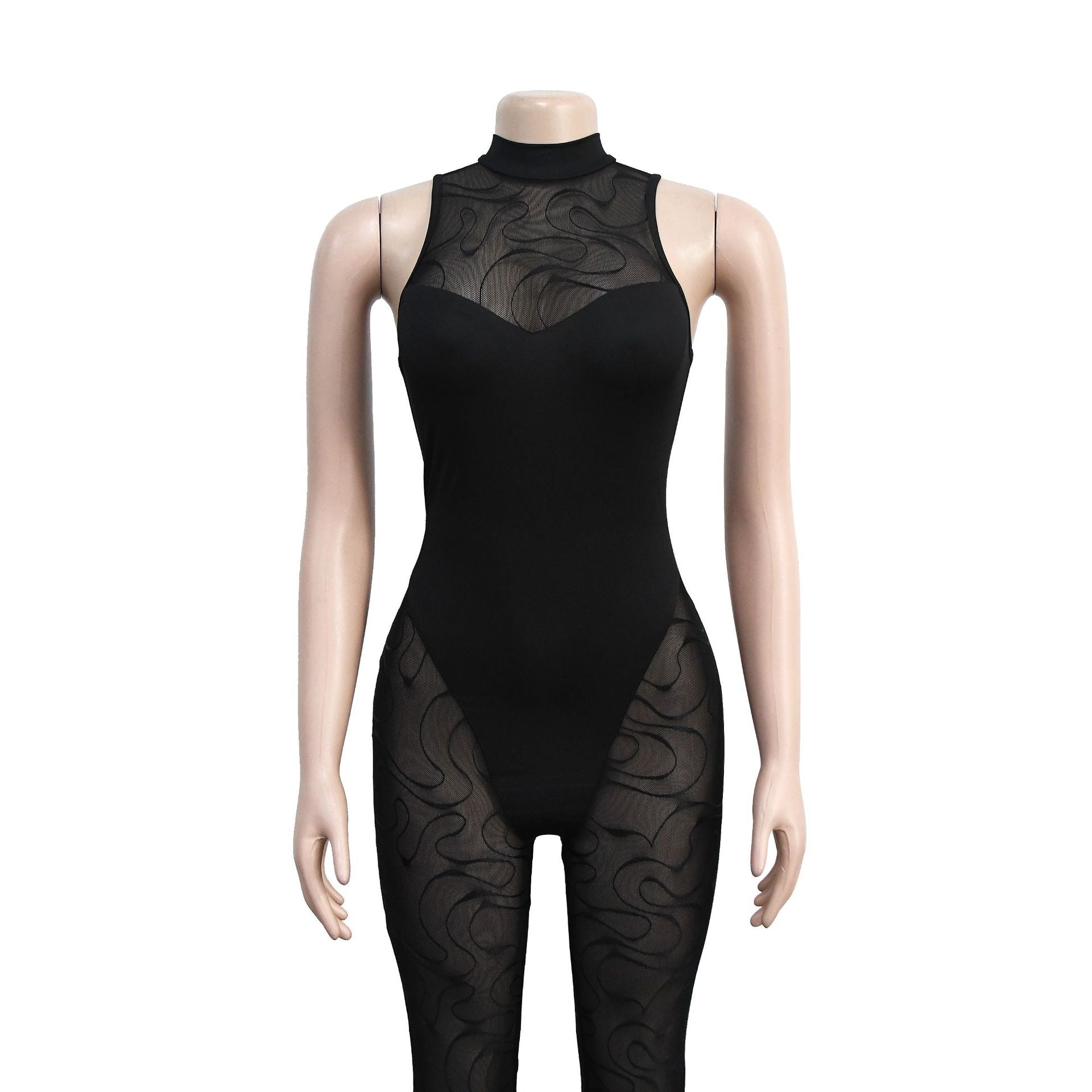 Women'S Fashion Solid Color Floral Mesh Sleeveless Jumpsuit Female 12