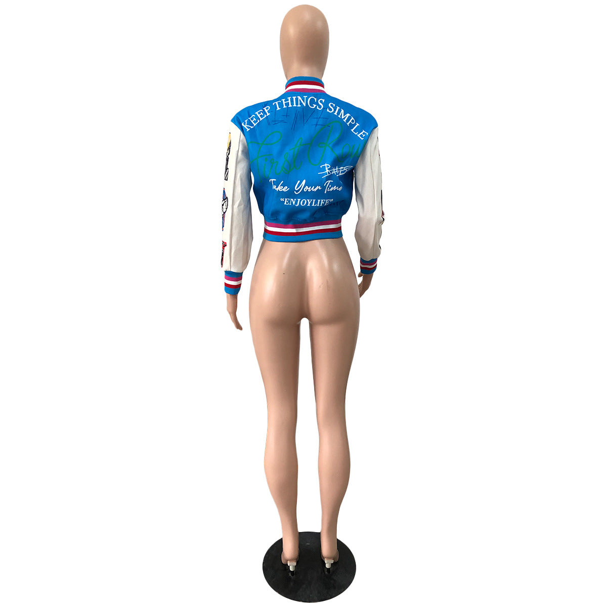 Women Ribbed Print Baseball Jacket 34