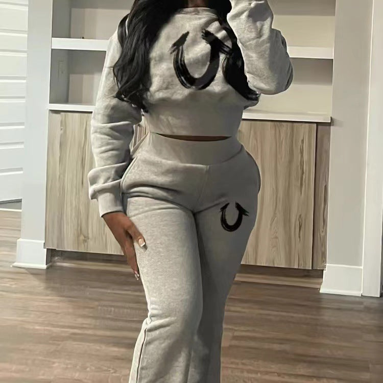 Fashionable Autumn And Winter Sports Long-Sleeved Top Straight Pants Two Piece Set 4