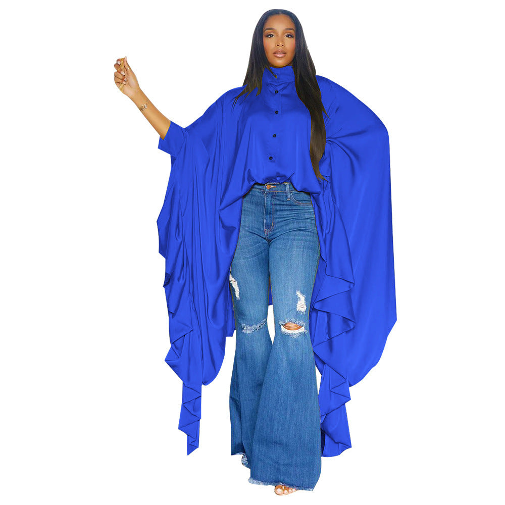 Women 's Autumn Pleated Long Solid Color Shawl Shirt 13