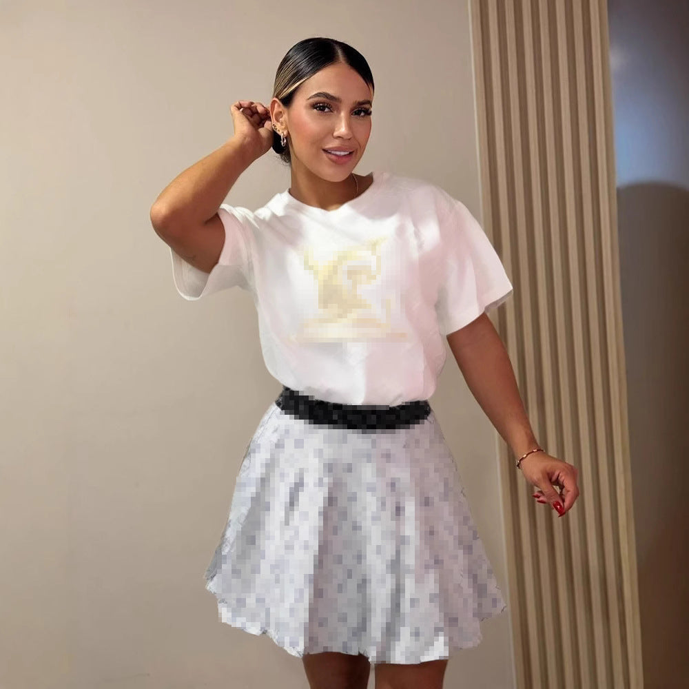 Women Print Short Sleeve  Top and Skirt Two Piece Set 5