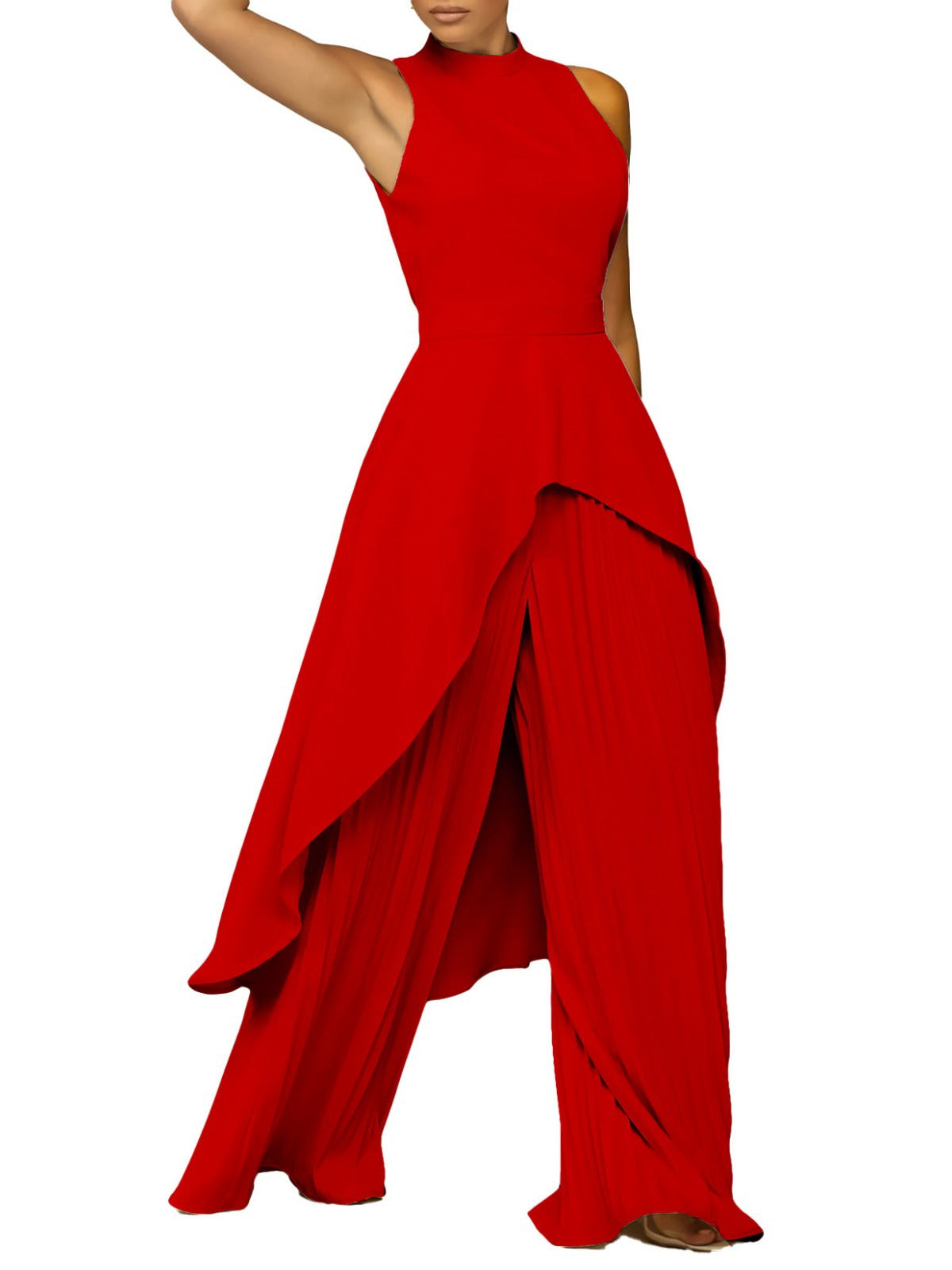 Women's OL Sleeveless Irregular Top Wide Leg Pants Two-Piece Suit 9