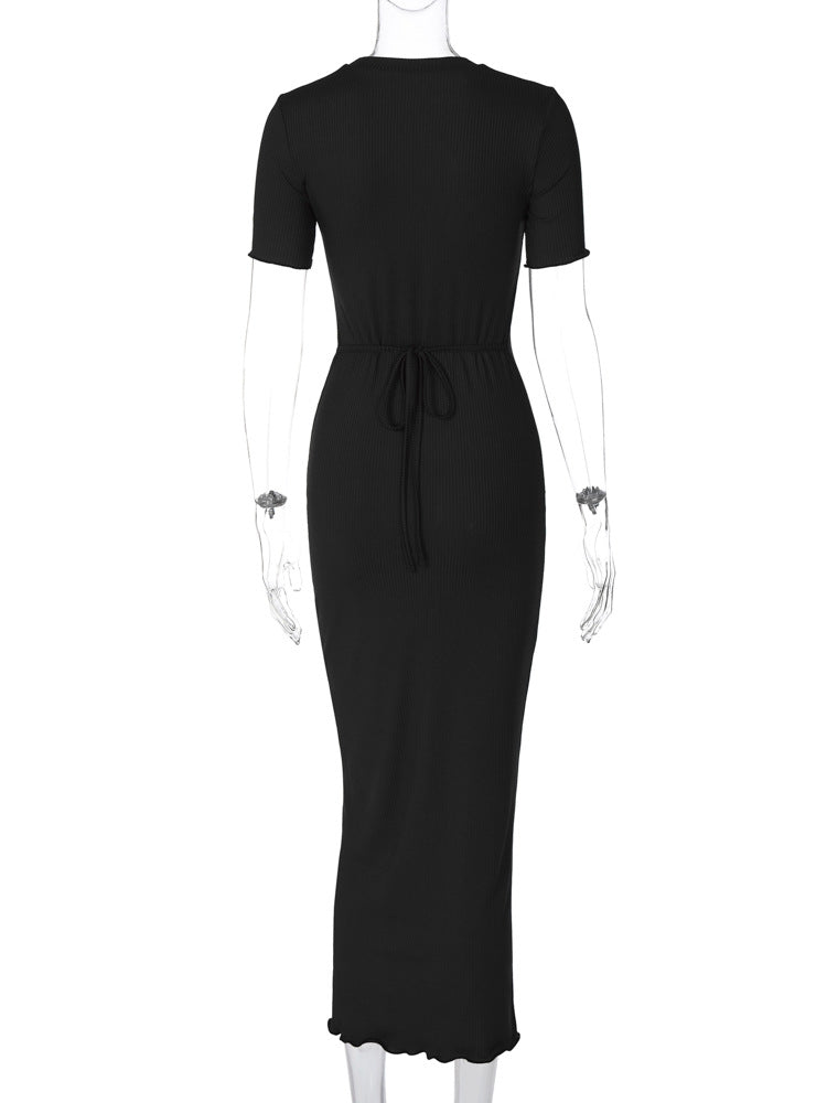 Women's Spring Fashion Round Neck Slimshort Sleeve Long Dress 20