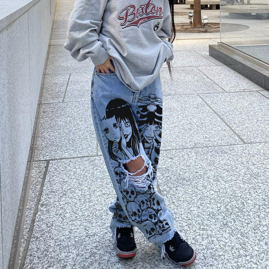 High Waisted Ripped Denim Pants Women's Trousers 6