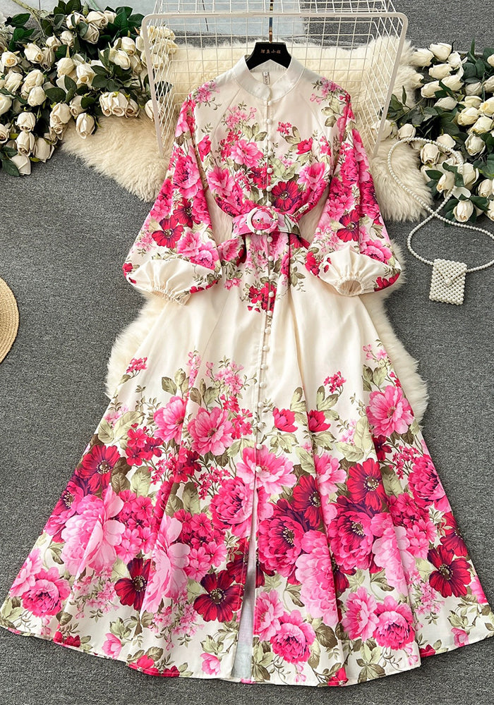 Women Printed French Puff Sleeve Dress