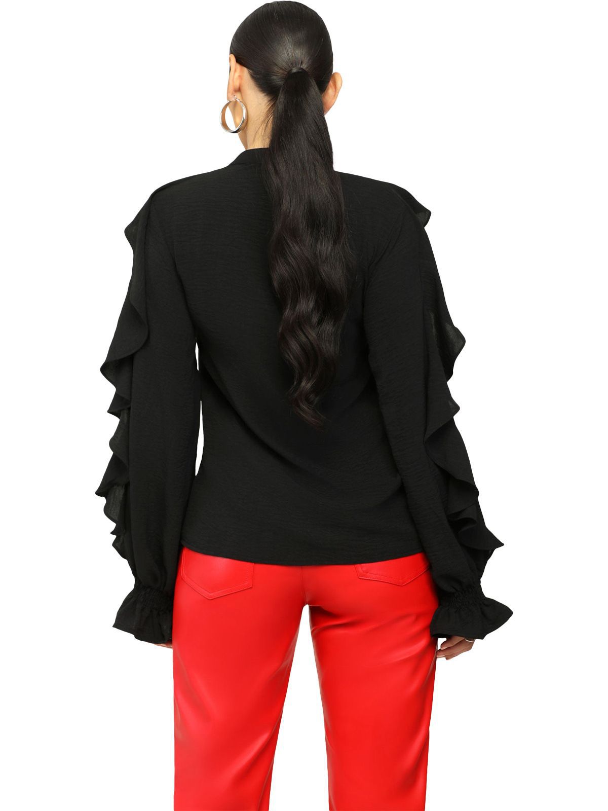 Fashion Solid Irregular Turndown Collar Shirt Top 6