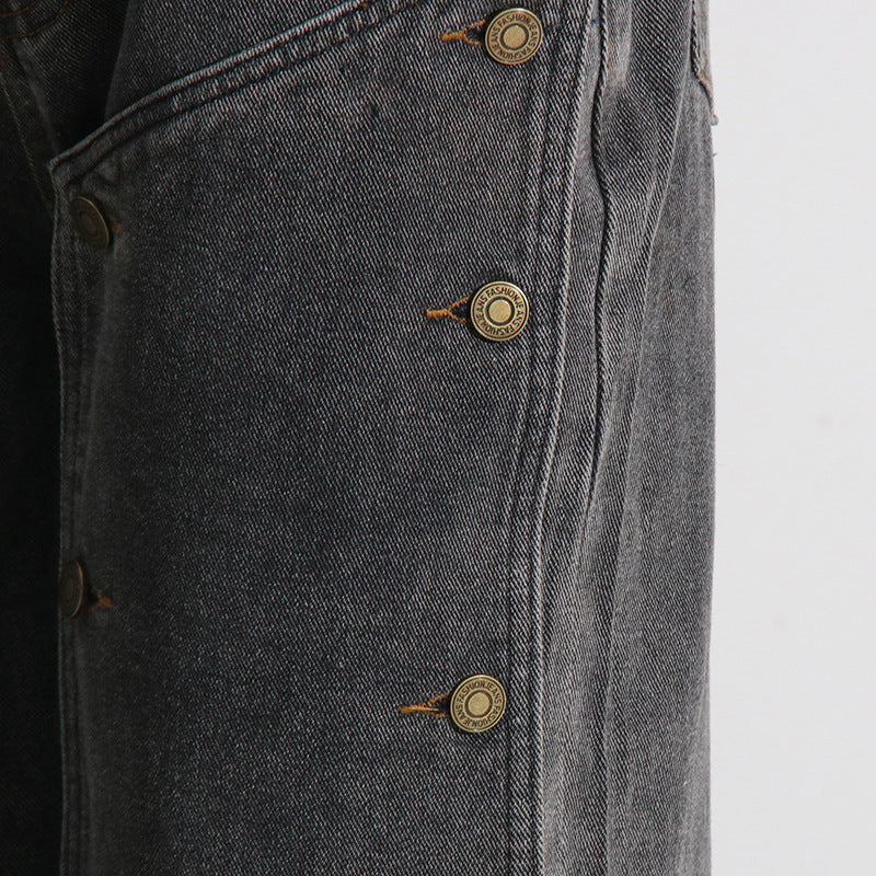 Autumn Street Trend Button Irregular Denim Pants High Waist Slim Fit Jeans 21
