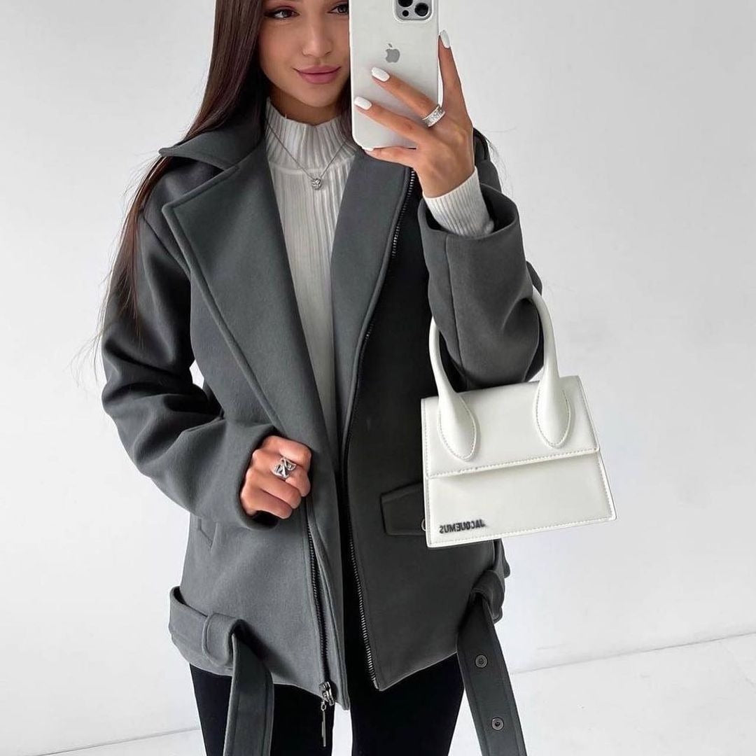 Turndown Collar Long Sleeve Jacket