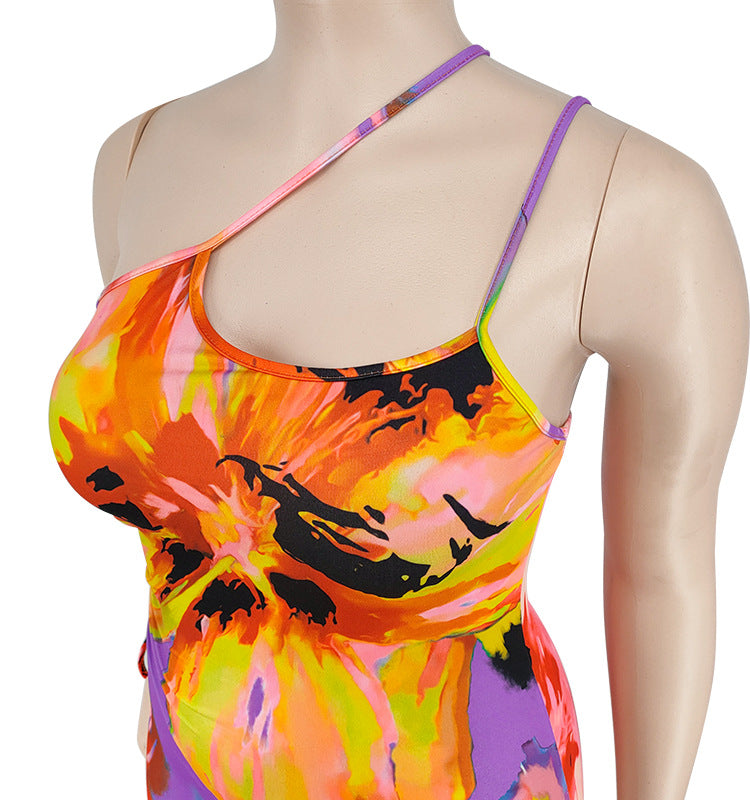 Plus Size Women's Summer Sexy Printed Strap Low Back Slim Dress 27