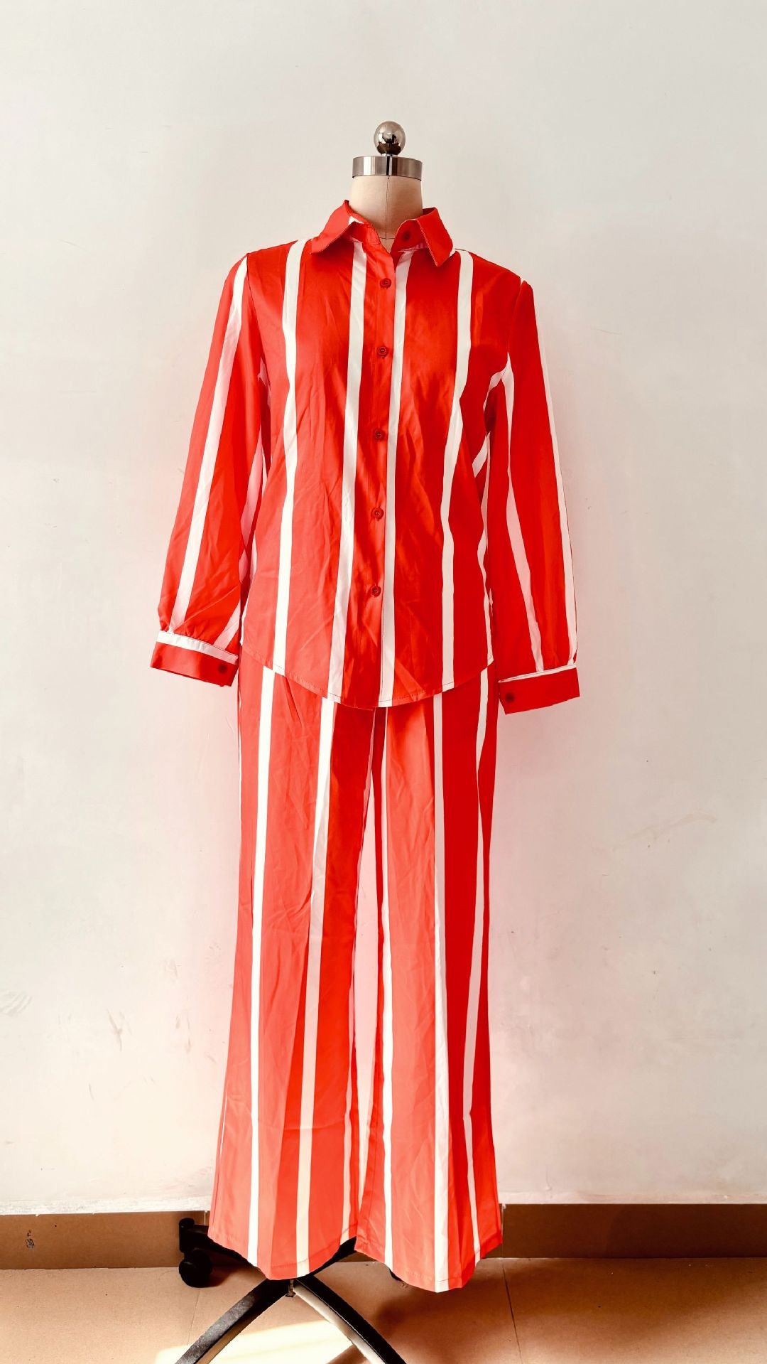 Fashion Casual Women's Spring And Autumn Striped Long Sleeve Shirt Loose Pants Women's Two-Piece Set 18