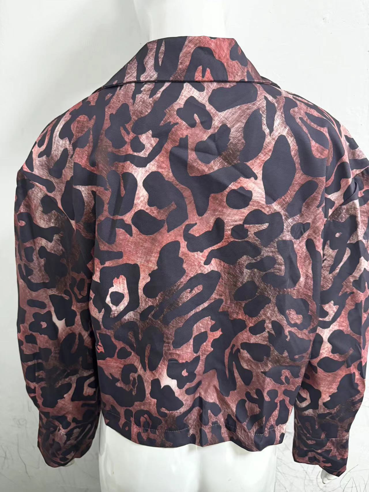 Women Long Sleeve Crop Leopard Blazer Jacket 10