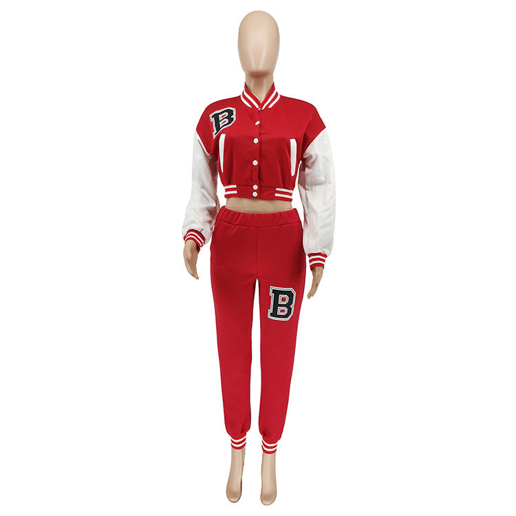 Women's Letter Print Casual Two-Piece Patchwork Tracksuit 48