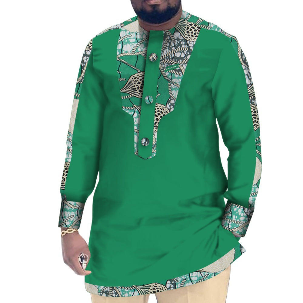 Casual Cotton Men's African Clothing Dashiki Patchwork Long Sleeve Top Bazin Ridge Traditional African Clothing 37