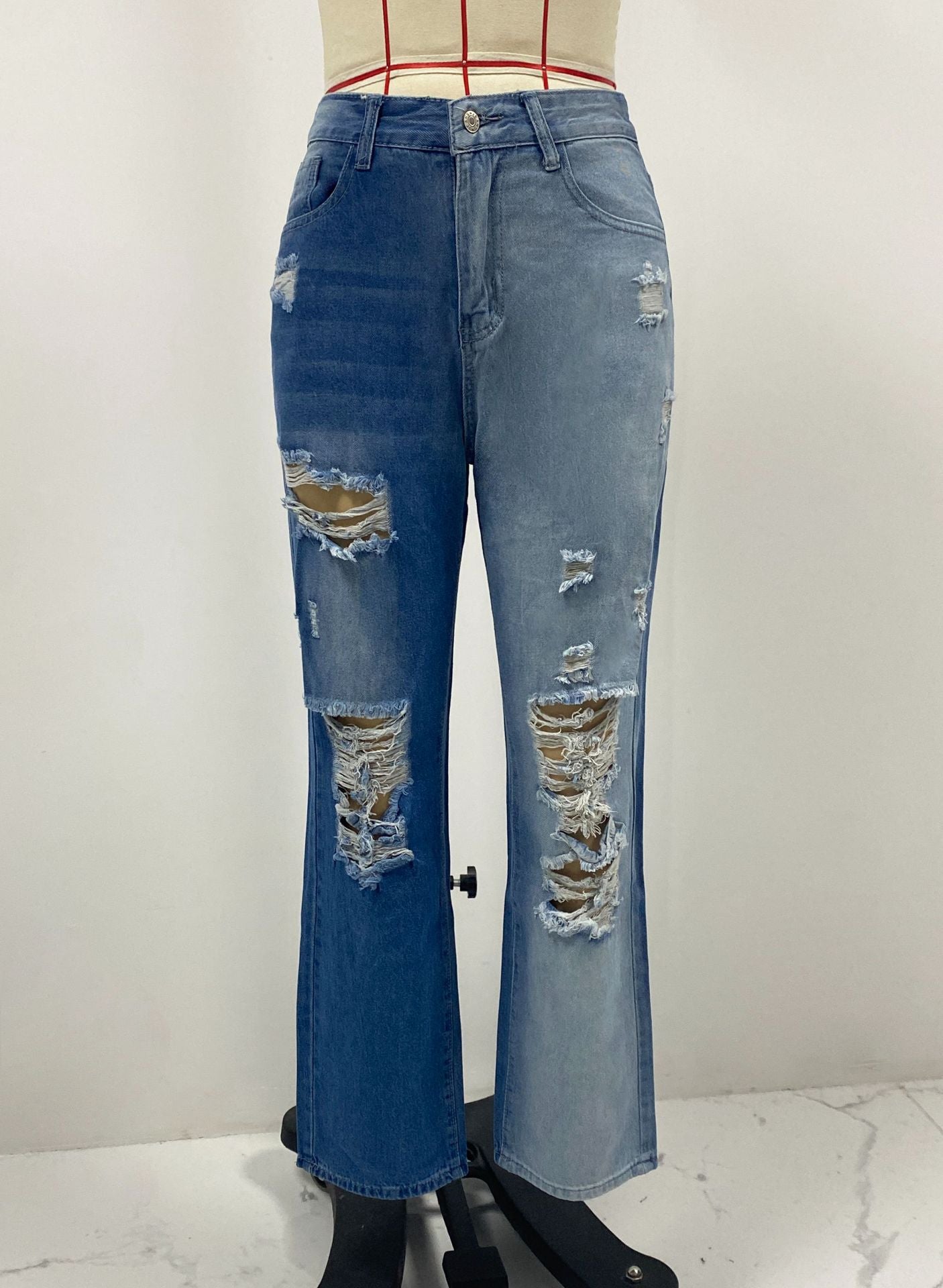 Women Ripped Washed Gradient Denim Pants 8