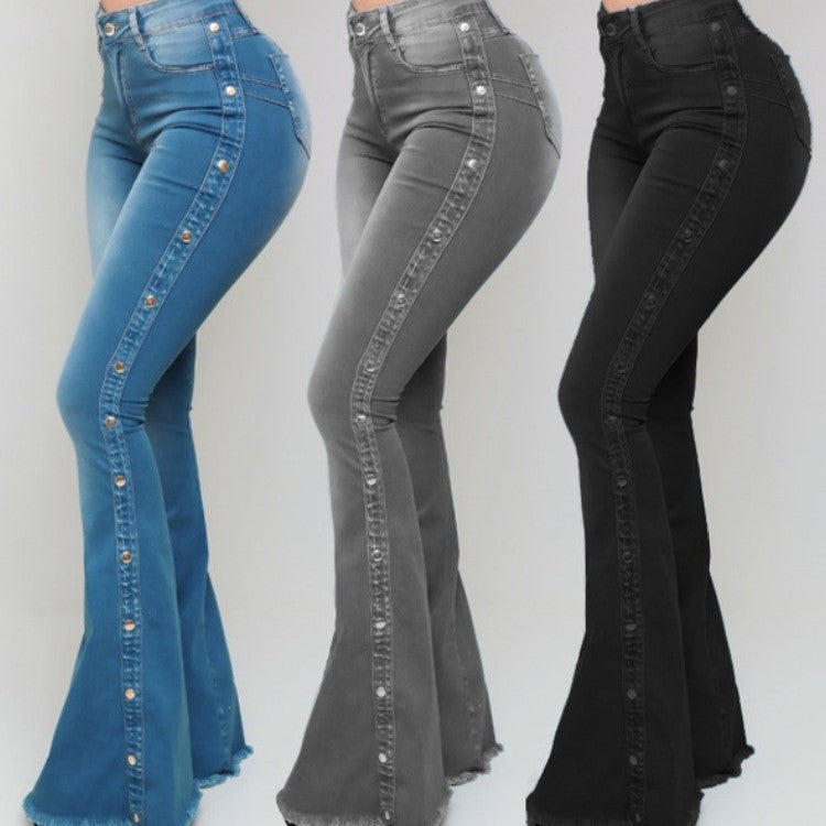 Women Elastic Bell Bottom Denim Pants 5